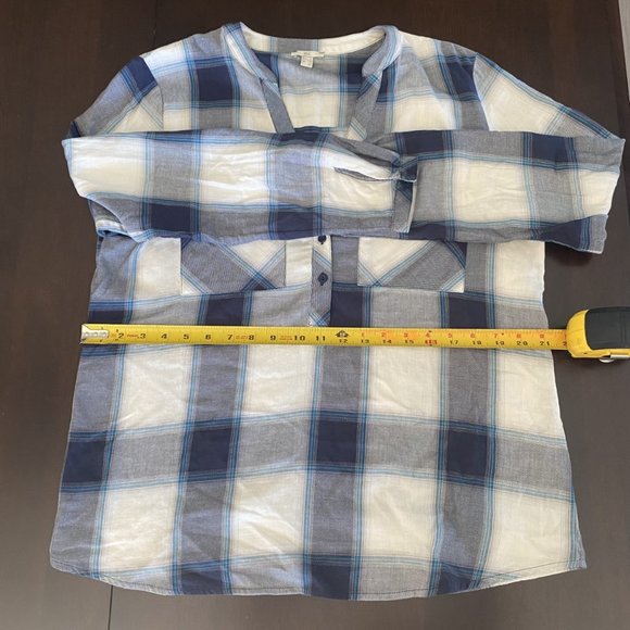 Long Sleeve V-Neck 100% Organic Cotton Top/Blouse Navy/White Size Large - Picture 12 of 12